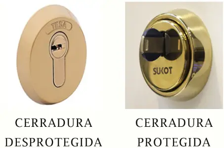 cerradura desprotegida y protegida con escudo